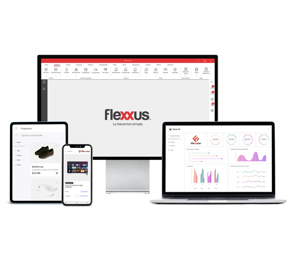 Suite Flexxus: el ERP funcionando en monitor, notebook, tablet y celular